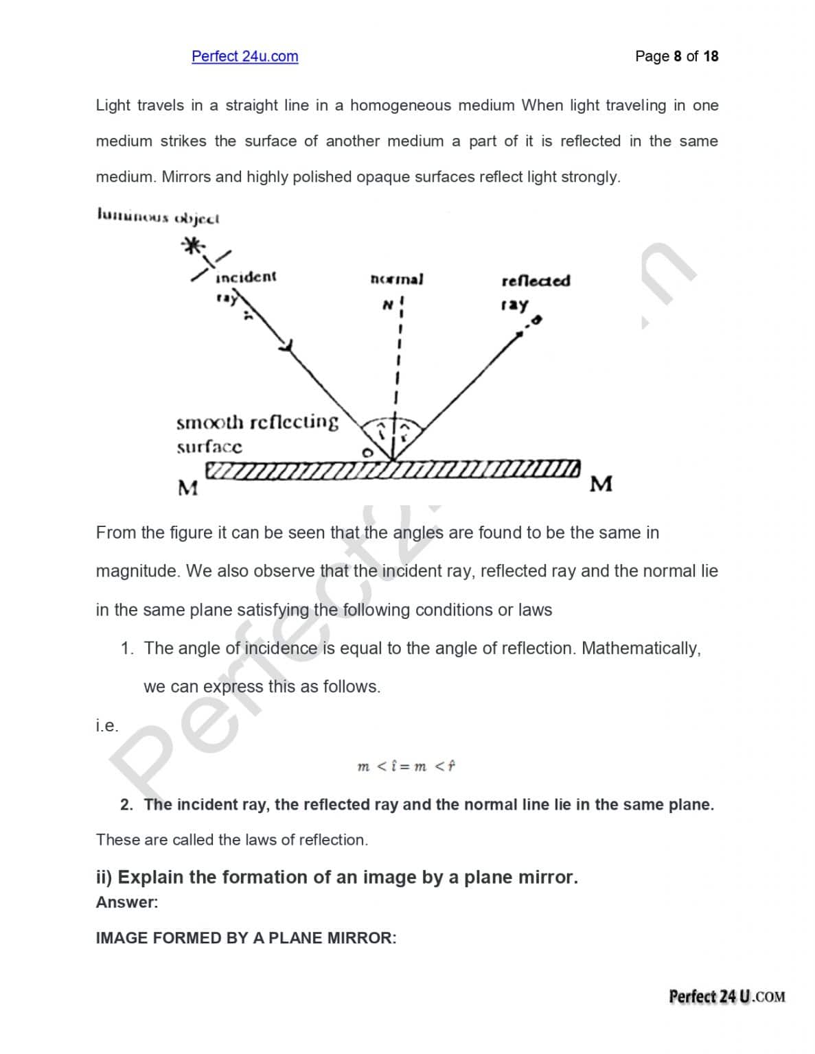Sindh Class 10 Physics Notes Cha 13 Propagation And Reflection Of Light