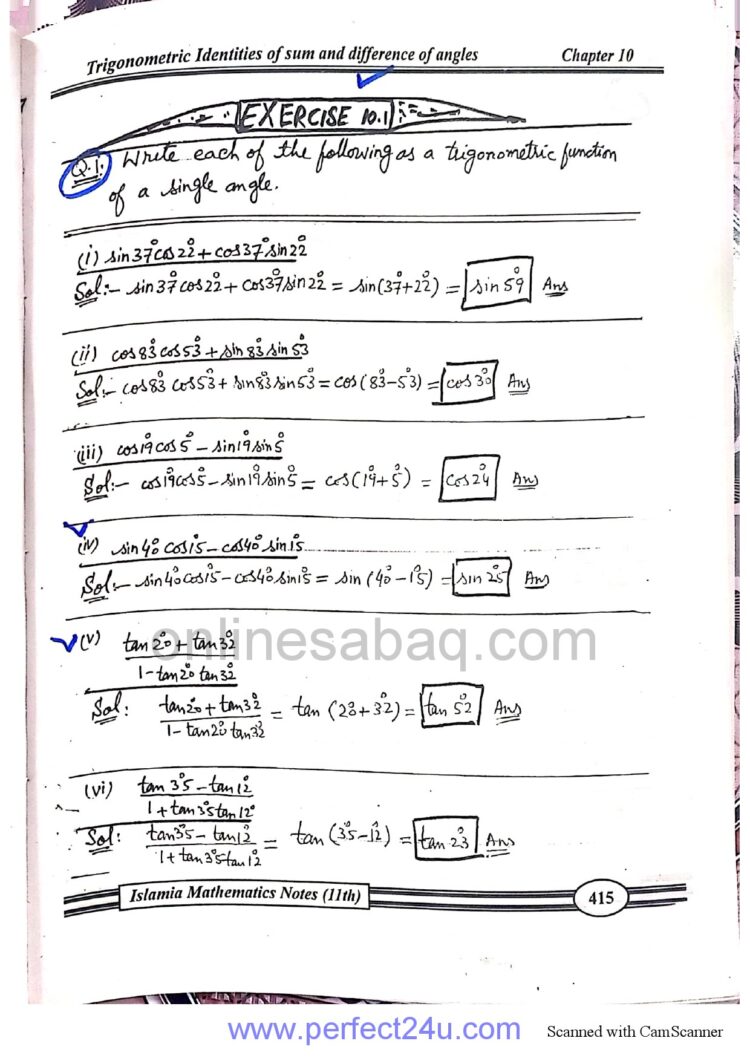 Mathematics 1st-year Trigonometric Identities Of Sum & Difference Of Angle