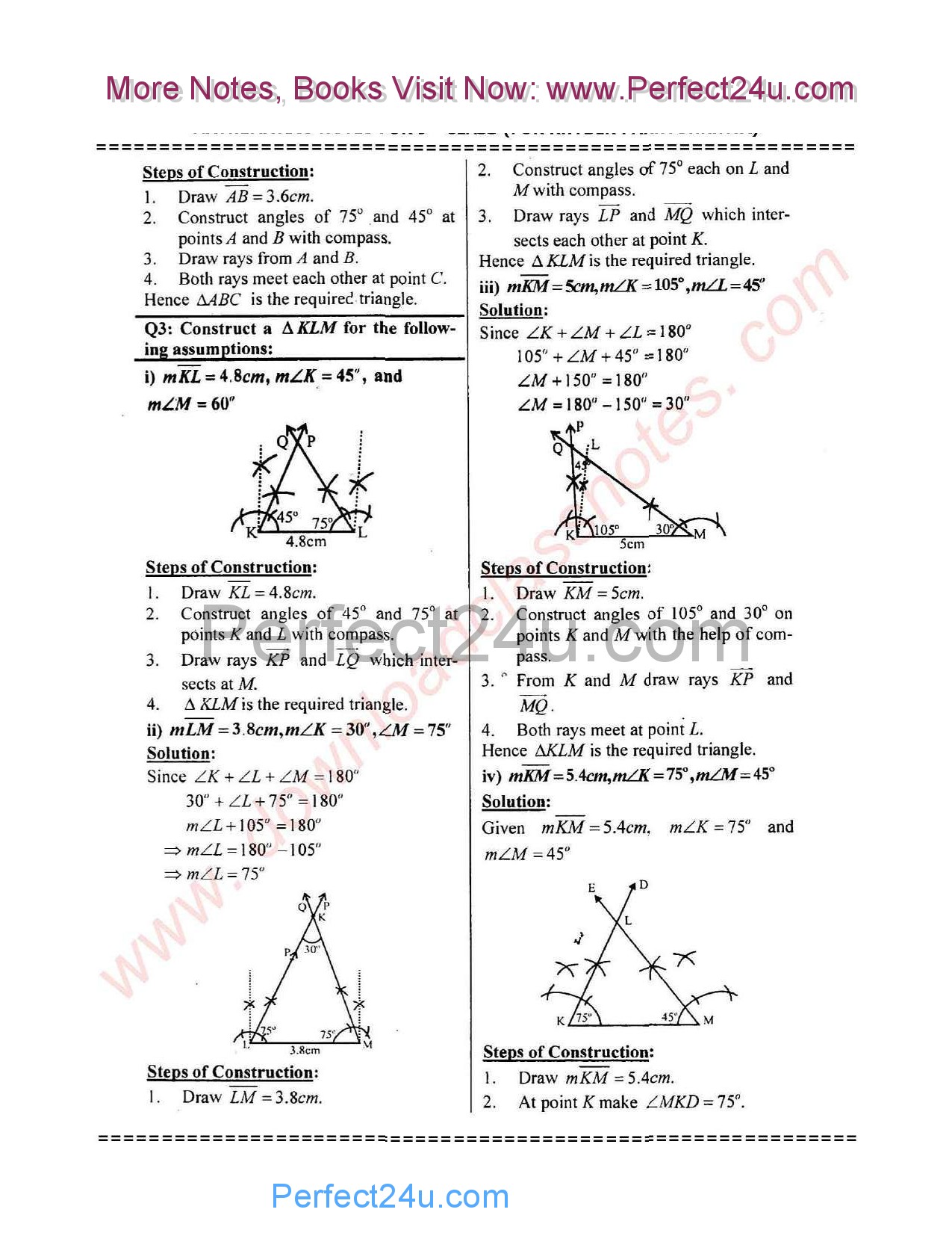 Unit 17 Practical Geometry Triangles Maths Notes Grade Ix, 9 Class For Kpk