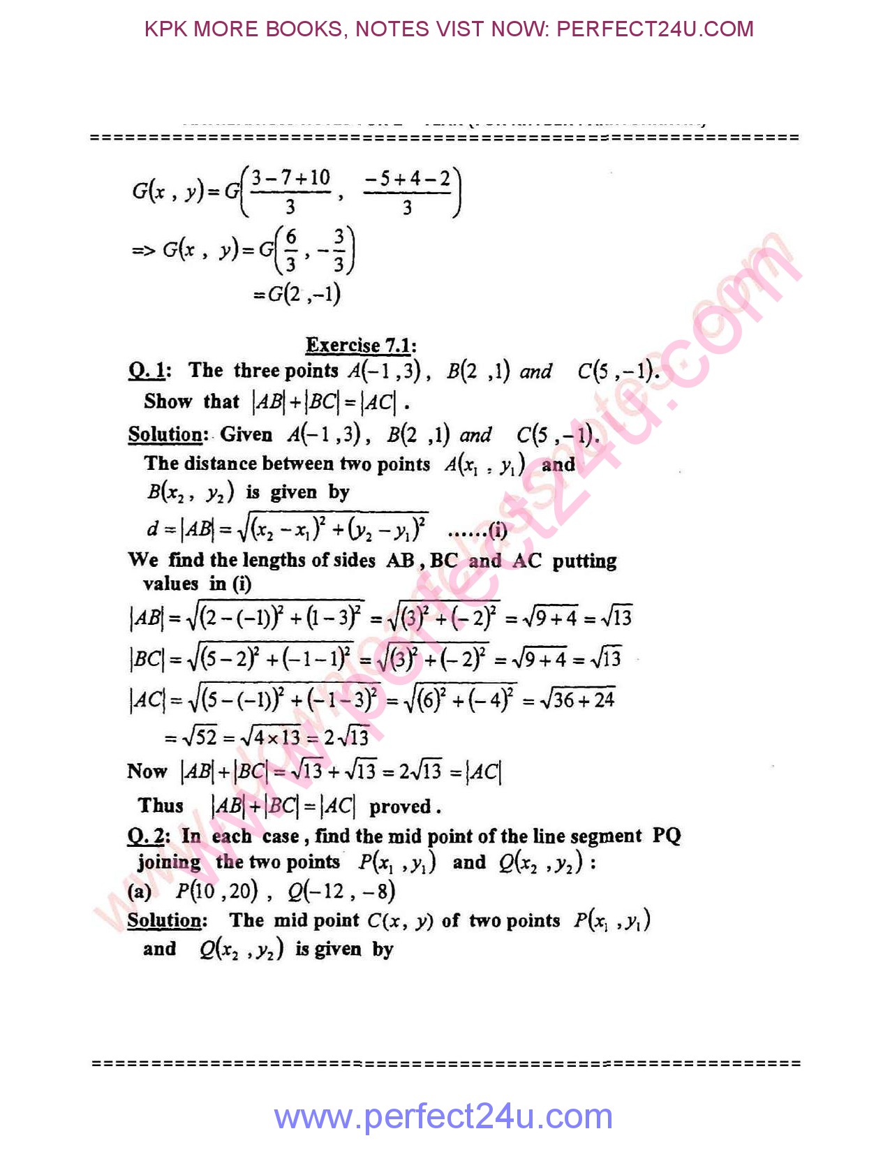 Unit 7 Plane Analytical Geometry Straight Line Maths Notes KPK