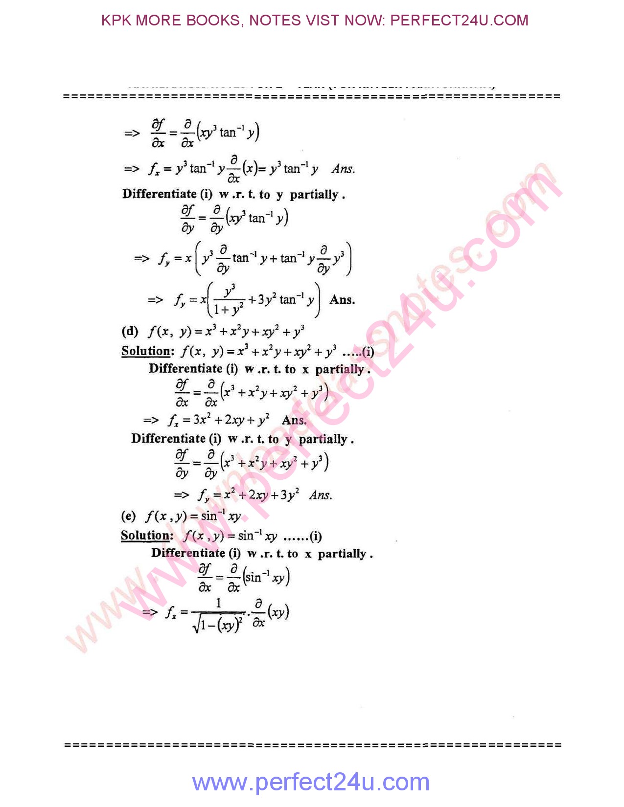 Unit 11 Partial Differentiation Maths Notes Fsc Part-2 Kpk Board